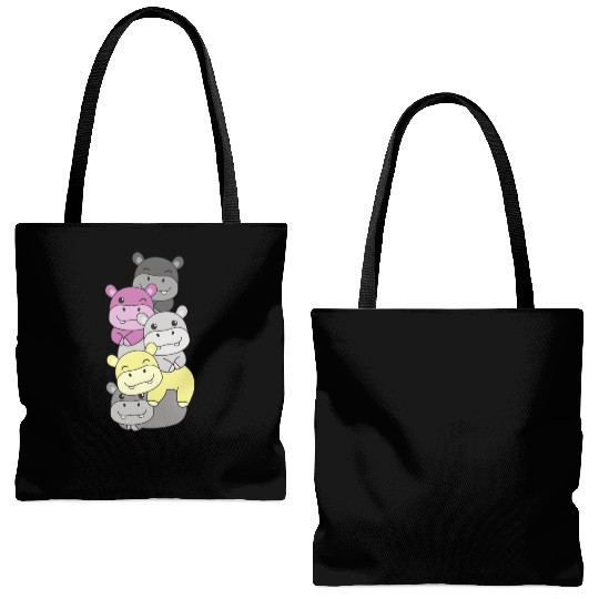 Perigirl Flag Pride Lgbtq Cute Hippo Stack Tote Bags (AOP)