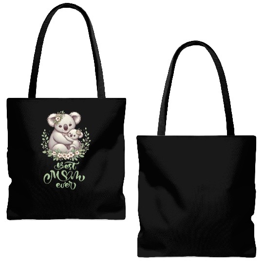 Best Mom Ever Koala Embrace Floral Wreath Tote Bags (AOP)