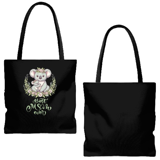 Best Mom Ever Koala Embrace Floral Wreath Tote Bags (AOP)