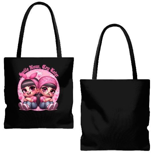 Smile Now Cry Later Drama girls Chicano Art Tote Bags (AOP)