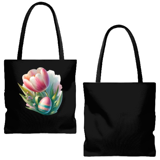 Spring Colorful Tulip With Easter Egg Tote Bags (AOP)