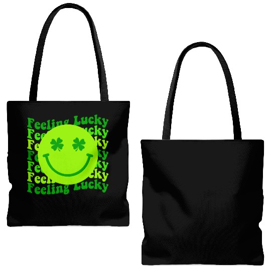 Irish Clover Feeling Lucky Smiling Face Tote Bags (AOP)