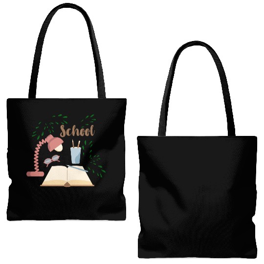 School print with plants open book and eyeglasses Tote Bags (AOP)