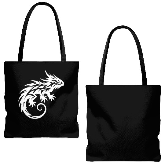 Shaggy Bearded Dragon Tribal Dragon Tattoo Tote Bags (AOP)