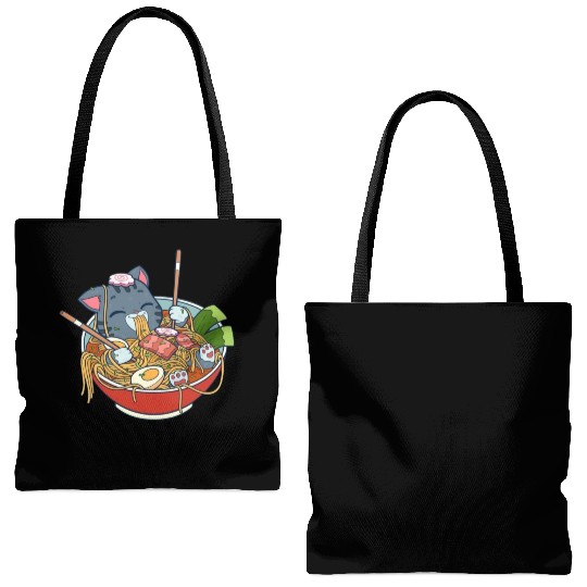 cat eating ramen Tote Bags (AOP)