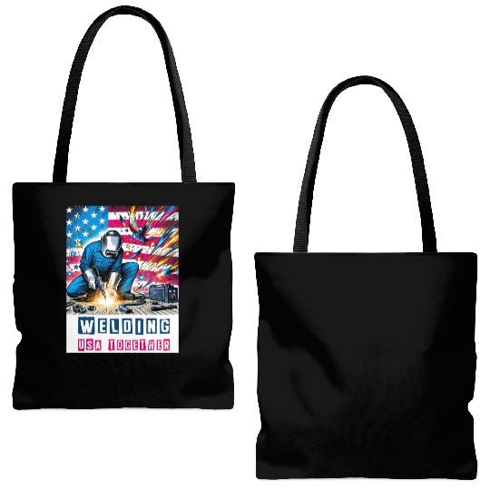 Welding USA Togehter Eagle USA Flag Tote Bags (AOP)