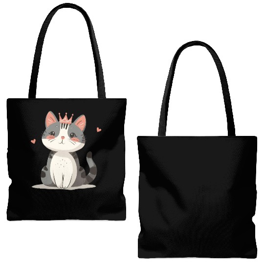 Kawaii Cat Queen and Hearts Tote Bags (AOP)
