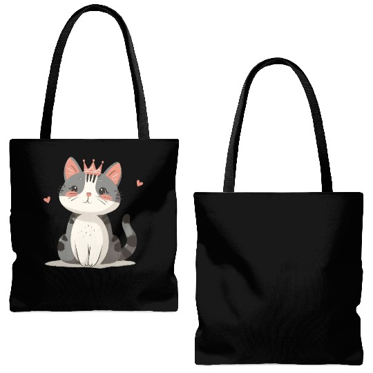 Kawaii Cat Queen and Hearts Tote Bags (AOP)