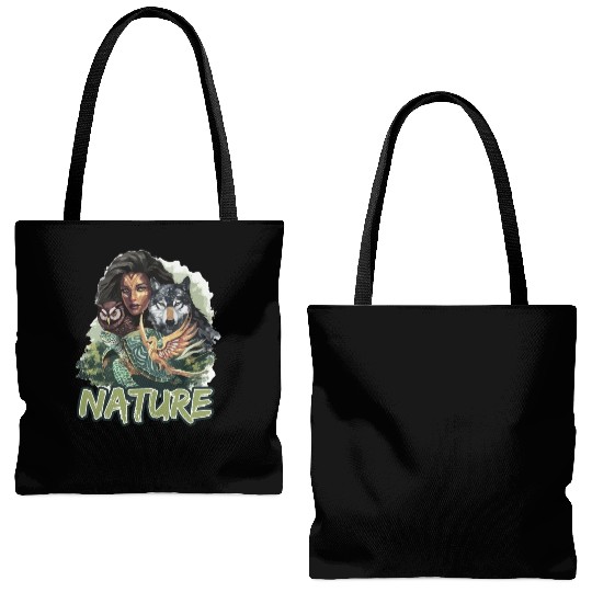Nature-Inspired Wolf Owl Turtle Phoenix Woman Tote Bags (AOP)