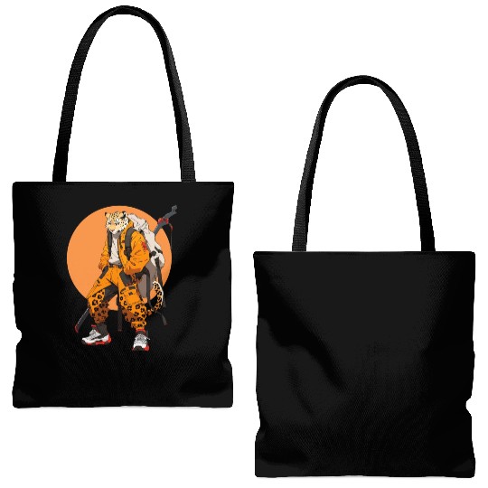 Ninja Samurai Katana Sword Cheetah Manga Tote Bags (AOP)