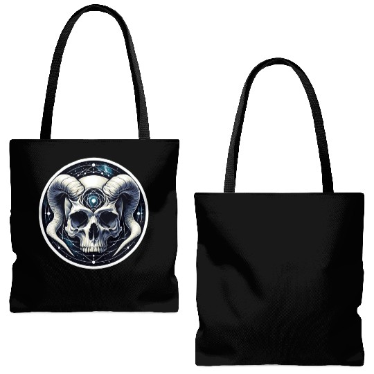 Cosmic Nirvana Serenity: Horned Skull Tote Bags (AOP)