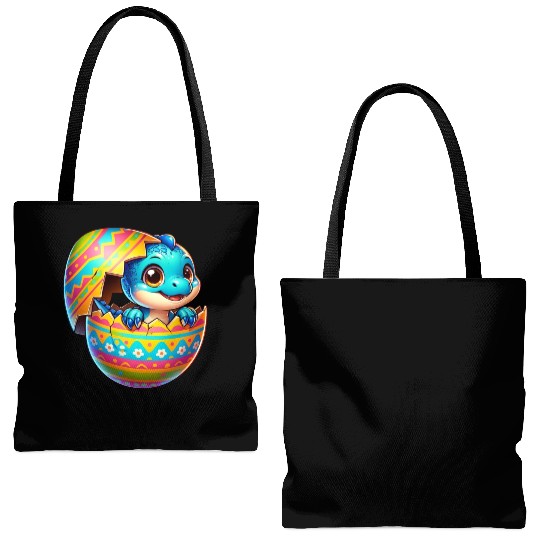 Easter Egg Dino T-Rex Hatching Colorful Cartoon Tote Bags (AOP)