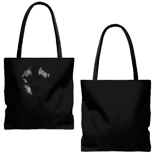 Howling wolf silhouette Tote Bags (AOP)