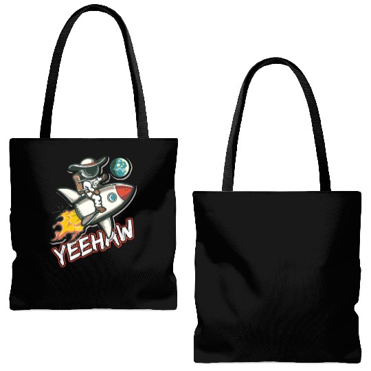 Space Cowboy Riding a Rocket with Yeehaw Slogan Tote Bags (AOP)
