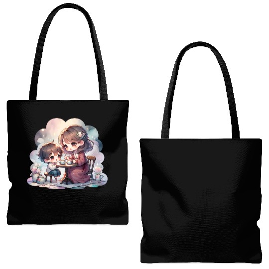 Mother and Son Enjoying a Cozy Tea Party Tote Bags (AOP)