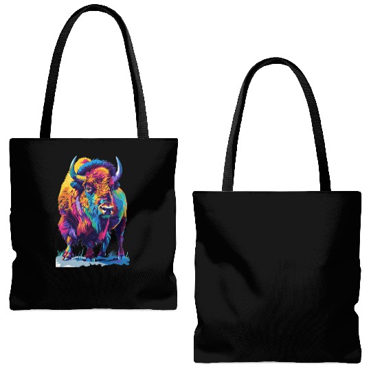 Colorful Bison Abstract Animal Art Wildlife Tote Bags (AOP)