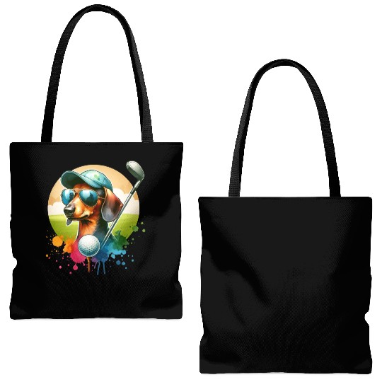 Cool Golf Player Dachshund Wiener Dog Design Tote Bags (AOP)