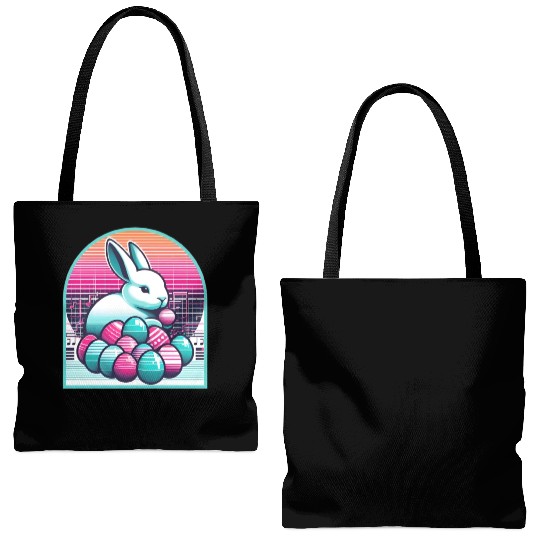 Synthwave Easter Bunny with Eggs Tote Bags (AOP)