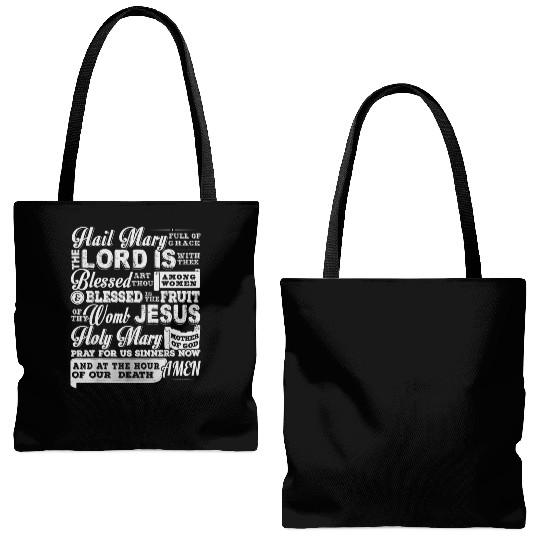 Hail Mary Holy Rosary Roman Catholic Design Tote Bags (AOP)
