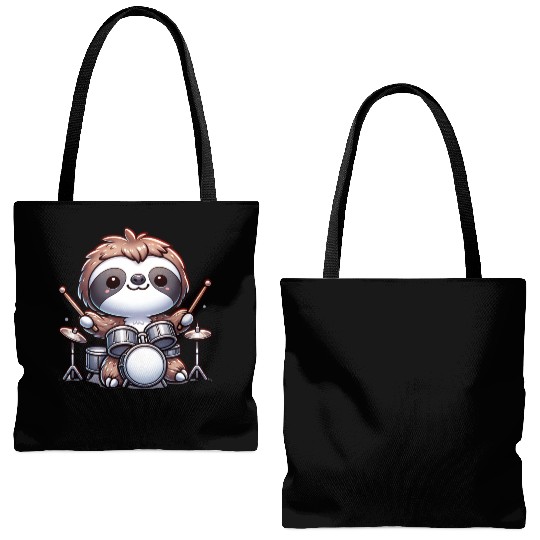 Cool Sloth Drummer Lazy Beats Design Tote Bags (AOP)