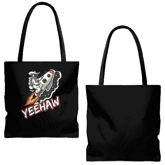 Space Cowboy Riding a Rocket with Yeehaw Slogan Tote Bags (AOP)