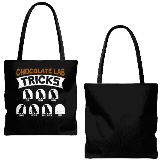 Labrador Funny CHOCOLATE LAB TRICKS Stubborn Tote Bags (AOP)