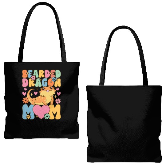 Bearded Dragon Mom Groovy Lizard Lover Tote Bags (AOP)