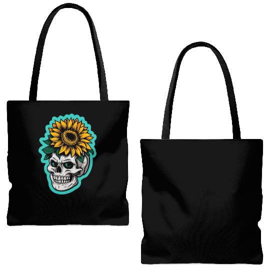 skull sunflower Tote Bags (AOP)