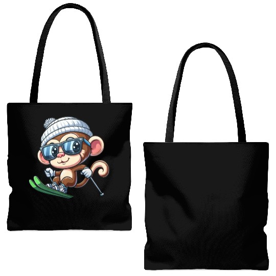 Monkey Chimpanzee Skier Skiing Tote Bags (AOP)