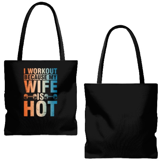 Fitness Gym Motivation I workout because my Wife Tote Bags (AOP)