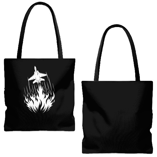 Fighter Jet Model Airplane Fire Flames Flight Tote Bags (AOP)