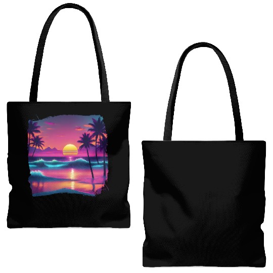80s AI Airbrushed Beach Scene -Kids Tote Bags (AOP)