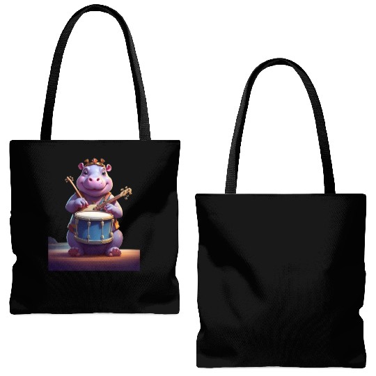 Hippo playing music Tote Bags (AOP)