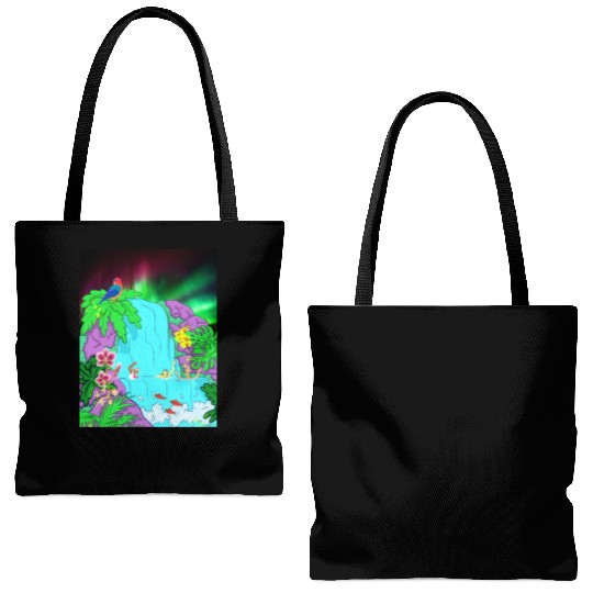 Northern Lights Waterfall Serenity with Swimmers Tote Bags (AOP)