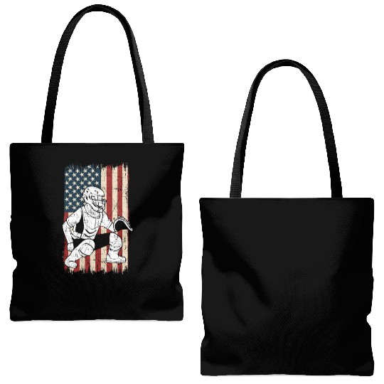 Baseball American Flag Patriotic Catcher 4th of Tote Bags (AOP)