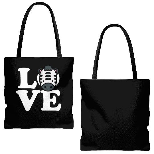 LOVE Zebra Funny Stripes Animal Face African Pun Tote Bags (AOP)