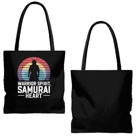 Samurai On A Retro Sunset Tote Bags (AOP)