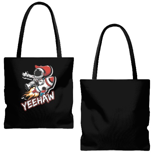 Space Cowboy Riding a Rocket with Yeehaw Slogan Tote Bags (AOP)