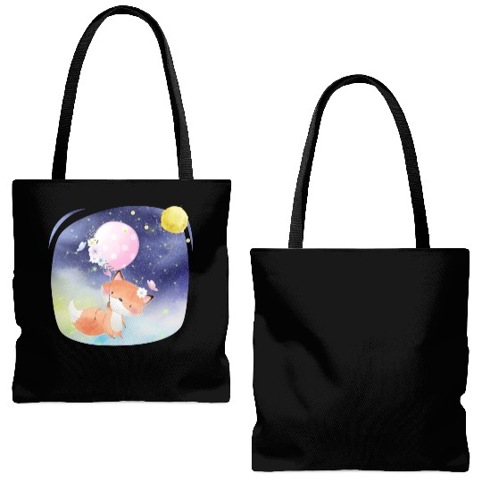 Funny Happy Fox Flying to Sky Using Balloon Tote Bags (AOP)