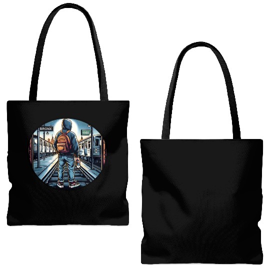 AI Teen in Outdoor Subway Yard - Circle Border Tote Bags (AOP)