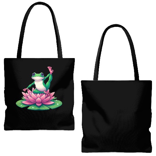 Frog Yoga Meditation on Water Lily Tote Bags (AOP)