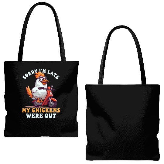 Chicken Farmer Sorry I'm Late Chickens Were Out Tote Bags (AOP)