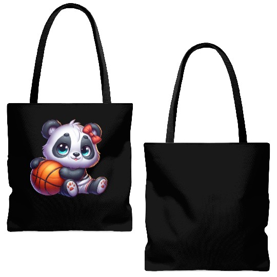 Cute Baby Panda's Basketball Adventures Tote Bags (AOP)