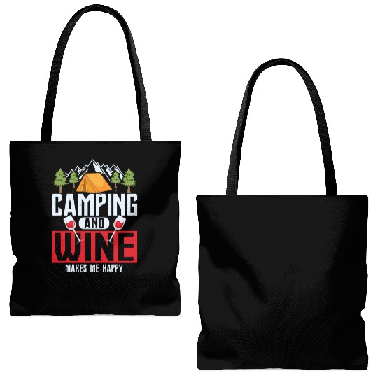 Camping and wine makes me happy Camper Outdoor Tote Bags (AOP)