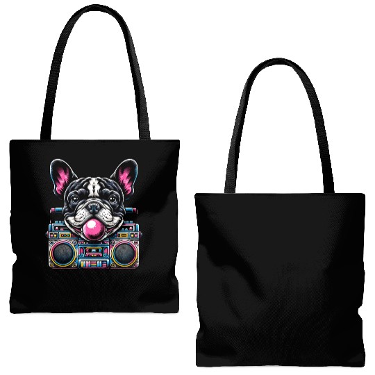 Frenchie Beats: French Bulldog with Music Boom Box Tote Bags (AOP)