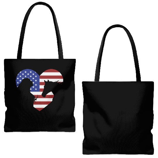 American Flag Horse lover for girls & women Tote Bags (AOP)