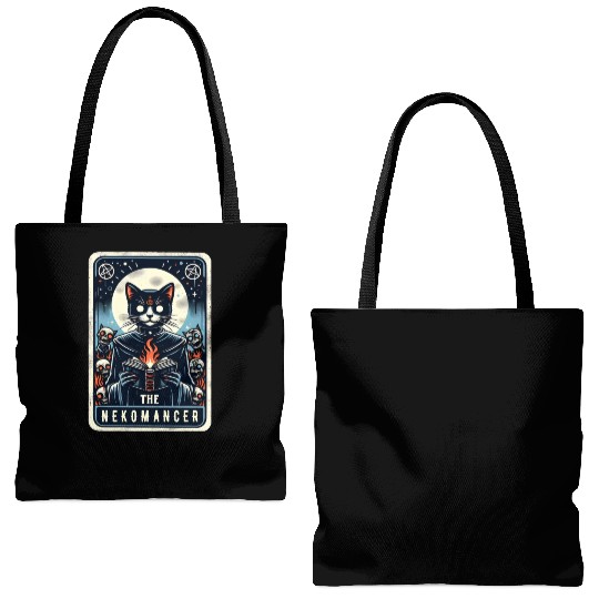 The Nekomancer Funny Tarot Necromancer Cat Pun Tote Bags (AOP)