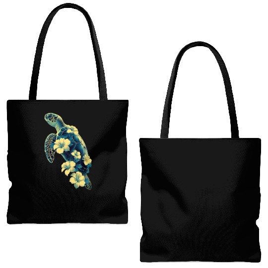 Nature Inspired Floral Sea Turtle with Tropical Fl Tote Bags (AOP)