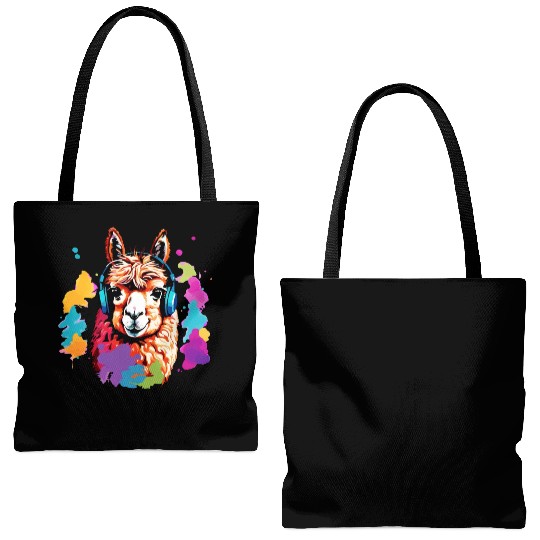 Alpaca in headphones Tote Bags (AOP)