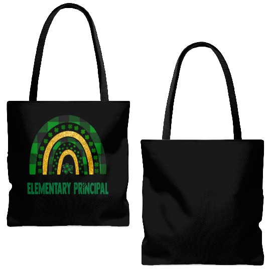 One Lucky Elementary Principal Rainbow St Patricks Tote Bags (AOP)